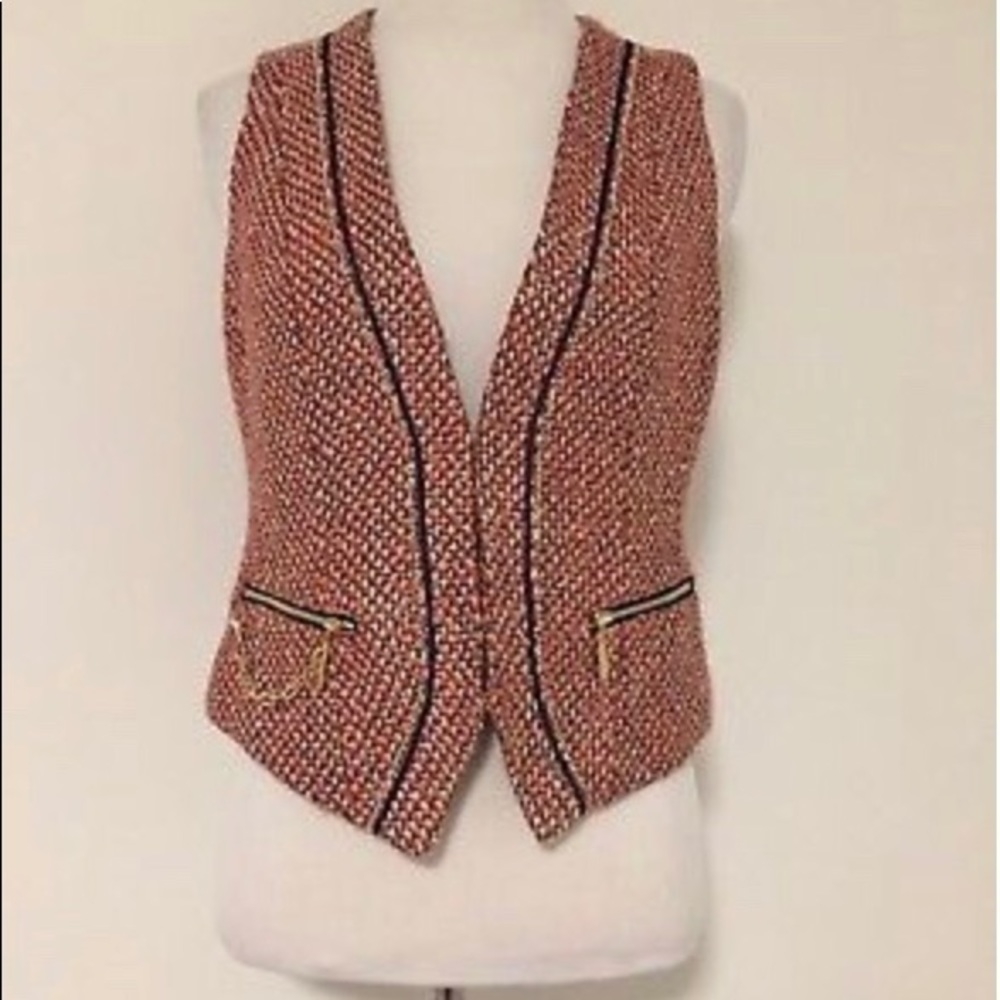 Cache navy & orange tweed vest size 2